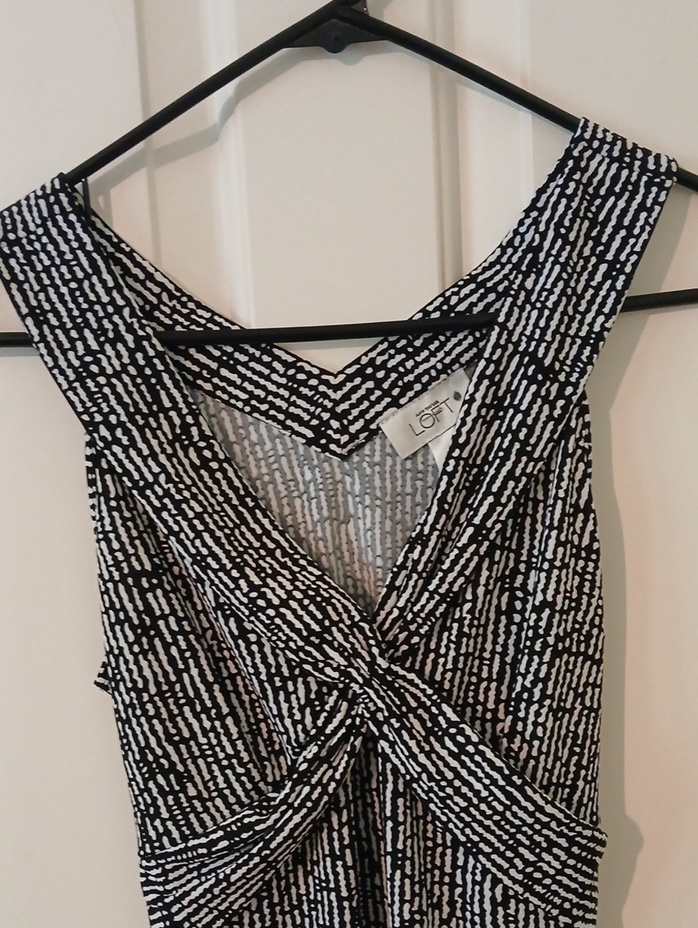 LOFT Black and White Textured Twist-Front Sleeveless Dress